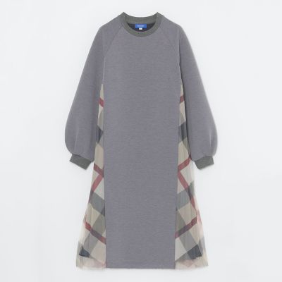 限定カラーあり】チェックプリーツコンビジャージードレス | BLUE