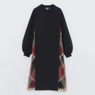 限定カラーあり】チェックプリーツコンビジャージードレス | BLUE