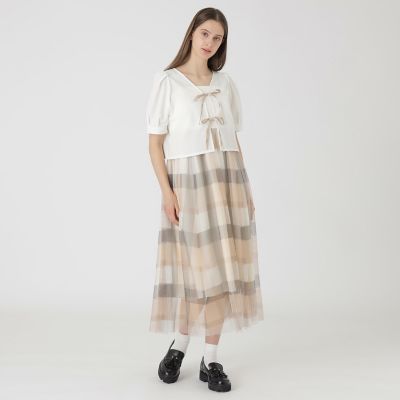 sweetコラボ】クレストブリッジチェックチュールプリントドレス
