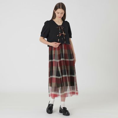 sweetコラボ】クレストブリッジチェックチュールプリントドレス