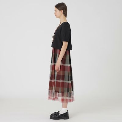 sweetコラボ】クレストブリッジチェックチュールプリントドレス