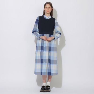 ＜BLUE LABEL CRESTBRIDGE (Women)＞【ＷＥＢ限定】クレストブリッジチェックニットコンビドレス