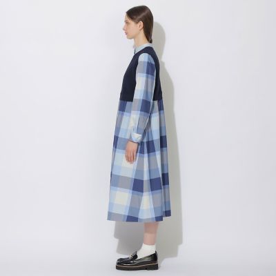 WEB限定】クレストブリッジチェックニットコンビドレス | BLUE