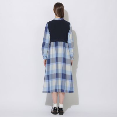 WEB限定】クレストブリッジチェックニットコンビドレス | BLUE