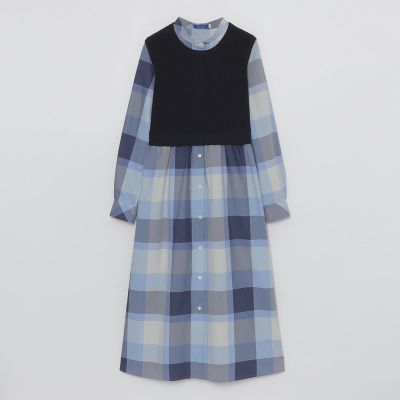 WEB限定】クレストブリッジチェックニットコンビドレス | BLUE