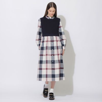 りりこ＊限定＊ニットコンビブラウス＊ブルーレーベルクレストブリッジ WEB限定】クレストブリッジチェックニットコンビドレス | BLUE