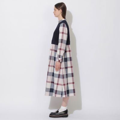 ブルーレーベルクレストブリッジ　長袖ワンピース　ニットツイードコンビ　チェック WEB限定】クレストブリッジチェックニットコンビドレス | BLUE