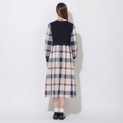 WEB限定】クレストブリッジチェックニットコンビドレス | BLUE