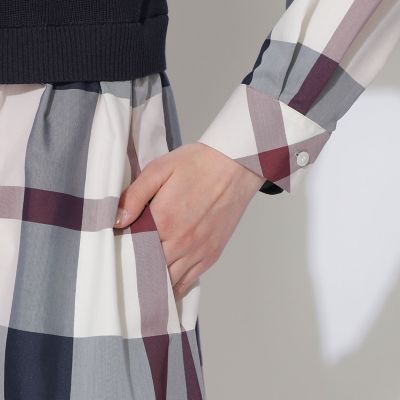 WEB限定】クレストブリッジチェックニットコンビドレス | BLUE
