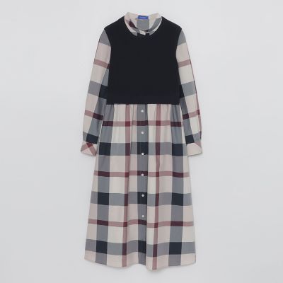 WEB限定】クレストブリッジチェックニットコンビドレス | BLUE