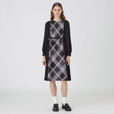＜BLUE LABEL CRESTBRIDGE (Women)＞スムージーサテンパーシャルチェックドレス