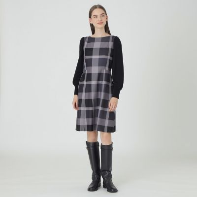 ＜BLUE LABEL CRESTBRIDGE (Women)＞クレストブリッジチェッククロッシングビエラニットスリーブドレス