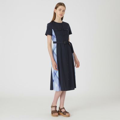 ＜BLUE LABEL CRESTBRIDGE (Women)＞フロントポケットパーシャルチェックドレス