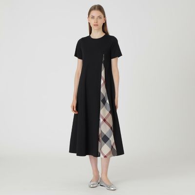 限定カラーあり】チェックプリーツコンビジャージードレス | BLUE