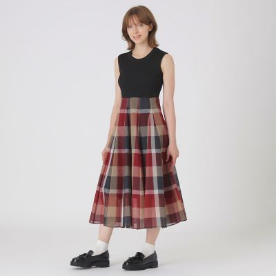 クレストブリッジチェックシアーボイルニットコンビドレス | BLUE