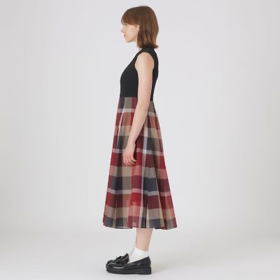 クレストブリッジチェックシアーボイルニットコンビドレス | BLUE