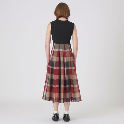 クレストブリッジチェックシアーボイルニットコンビドレス | BLUE