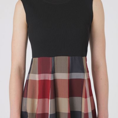 クレストブリッジチェックシアーボイルニットコンビドレス | BLUE