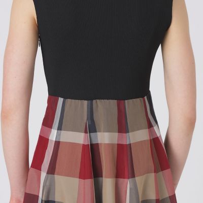 クレストブリッジチェックシアーボイルニットコンビドレス | BLUE