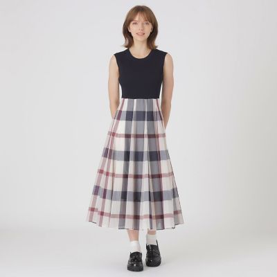 クレストブリッジチェックシアーボイルニットコンビドレス | BLUE