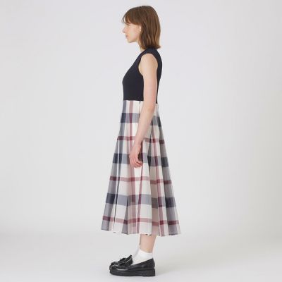 クレストブリッジチェックシアーボイルニットコンビドレス | BLUE