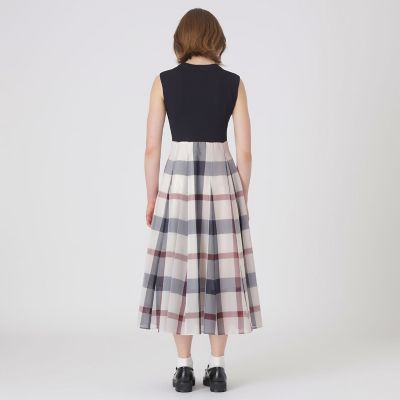 クレストブリッジチェックシアーボイルニットコンビドレス | BLUE