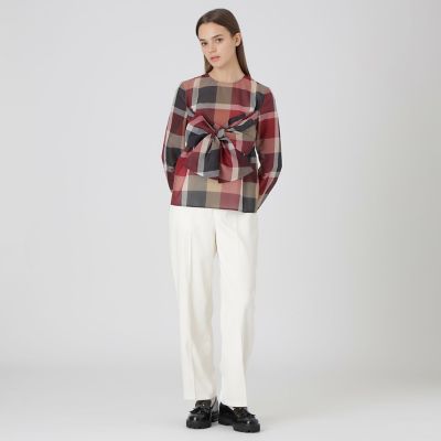 クレストブリッジチェックシアーボイルリボンブラウス | BLUE LABEL