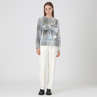 クレストブリッジチェックシアーボイルリボンブラウス | BLUE LABEL