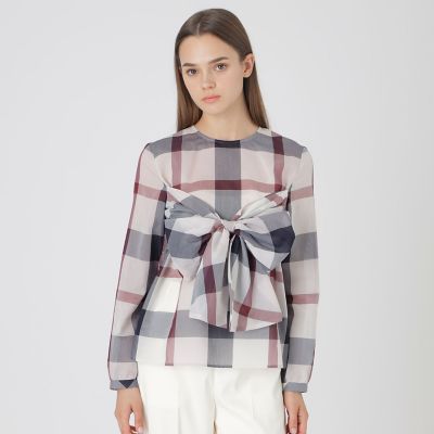 クレストブリッジチェックシアーボイルリボンブラウス | BLUE LABEL