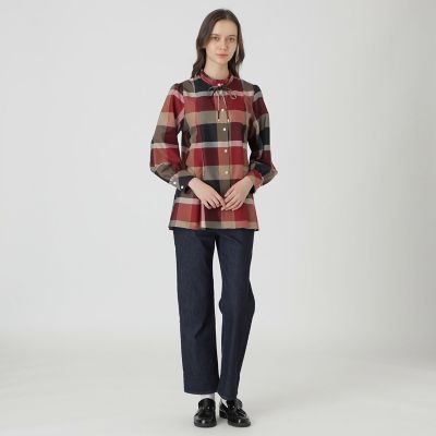 クレストブリッジチェックライトクロッシングツイルフレアブラウス