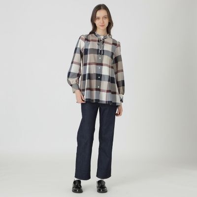 クレストブリッジチェックライトクロッシングツイルフレアブラウス