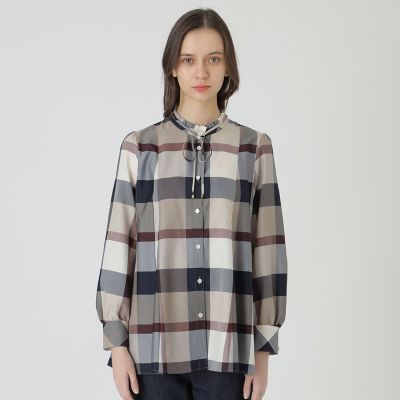クレストブリッジチェックライトクロッシングツイルフレアブラウス