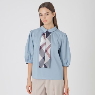 バーバリーブルーレーベル　ブラウス　パフスリーブ　リボン　水色 タイ付きパフスリーブブラウス | BLUE LABEL CRESTBRIDGE (Women