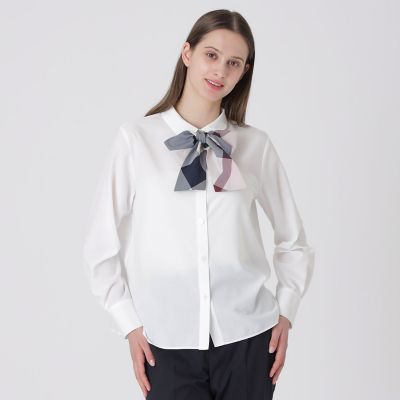 ＜BLUE LABEL CRESTBRIDGE (Women)＞コットンライクナチュラルローンリボンブラウス