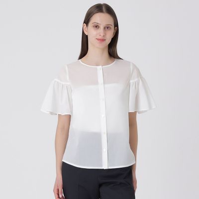 ＜BLUE LABEL CRESTBRIDGE (Women)＞クレストブリッジチェックシアーボイルフリルスリーブブラウス