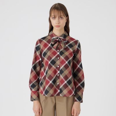 ＜BLUE LABEL CRESTBRIDGE (Women)＞クレストブリッジチェックハーフスパンツイルリボンタイ付きシャツ
