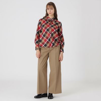 クレストブリッジチェックハーフスパンツイルリボンタイ付きシャツ