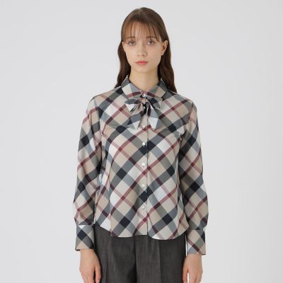クレストブリッジチェックハーフスパンツイルリボンタイ付きシャツ