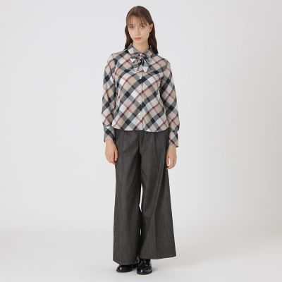 クレストブリッジチェックハーフスパンツイルリボンタイ付きシャツ