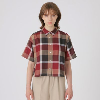 吸水速乾】【防シワ】クレストブリッジチェックカラミクロスブラウス
