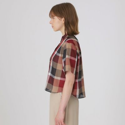 吸水速乾】【防シワ】クレストブリッジチェックカラミクロスブラウス