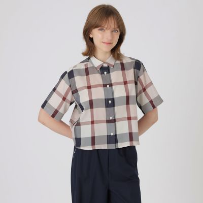 吸水速乾】【防シワ】クレストブリッジチェックカラミクロスブラウス