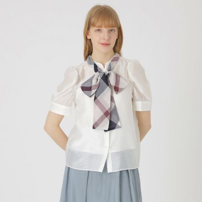 ＜BLUE LABEL CRESTBRIDGE (Women)＞【店舗限定】ボリュームスリーブリボンブラウス