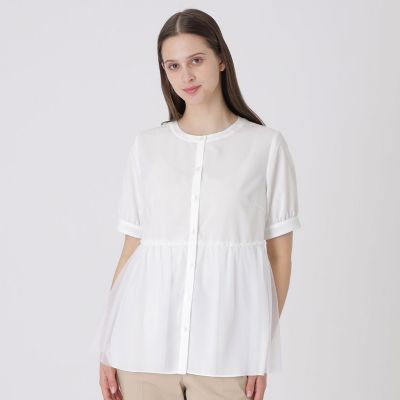 ＜BLUE LABEL CRESTBRIDGE (Women)＞コットンライクナチュラルローンペプラムブラウス