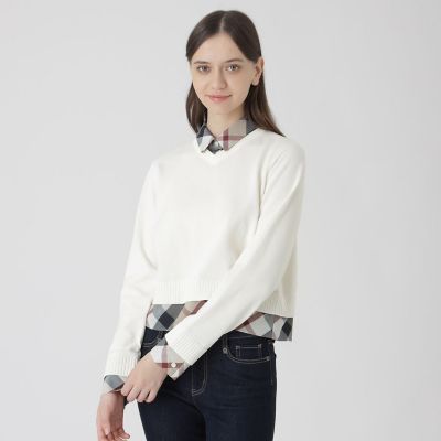 ＜BLUE LABEL CRESTBRIDGE (Women)＞コットンナイロンレイヤードニットプルオーバー