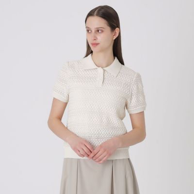 ＜BLUE LABEL CRESTBRIDGE (Women)＞コットンレーシージャージーニットトップス