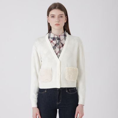 【美品】ブルーレーベルクレストブリッジ カシミヤ混 カーディガン　金ボタン ファーポケットニットカーディガン | BLUE LABEL CRESTBRIDGE (Women