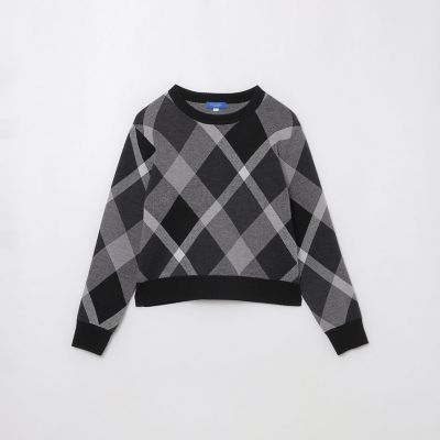 クレストブリッジチェックウーリージャカードプルオーバー | BLUE