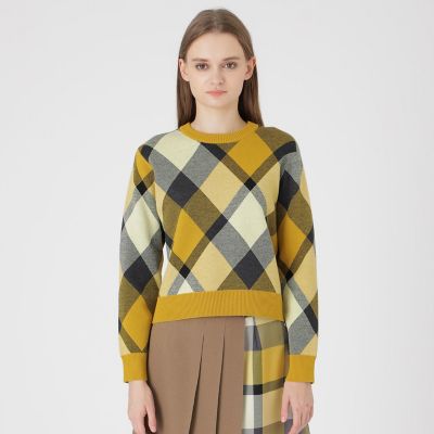 クレストブリッジチェックウーリージャカードプルオーバー | BLUE