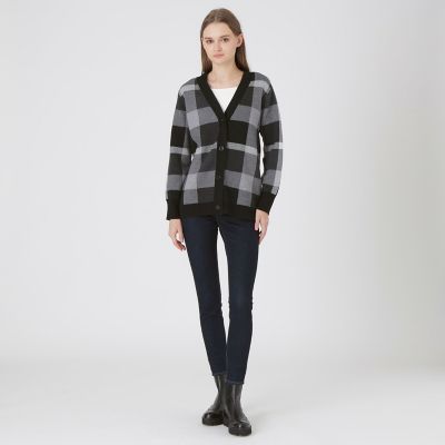 クレストブリッジチェックウーリージャカードカーディガン | BLUE